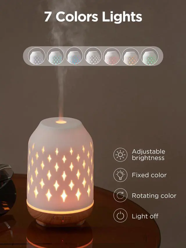 Alt view image 6 of 7 - Aromatherapy Diffuser, 150ml Ceramic Diffuser Ultrasonic Humidifier Cool Mist Essential Oil Diffusers for Home Air Diffuser with 2 Mist Modes Waterless Auto Off, White