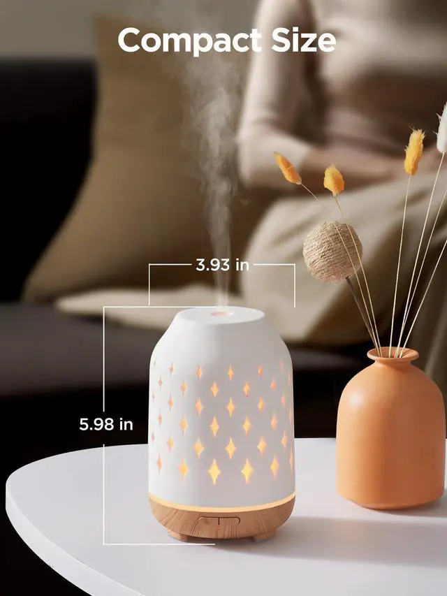 Alt view image 7 of 7 - Aromatherapy Diffuser, 150ml Ceramic Diffuser Ultrasonic Humidifier Cool Mist Essential Oil Diffusers for Home Air Diffuser with 2 Mist Modes Waterless Auto Off, White