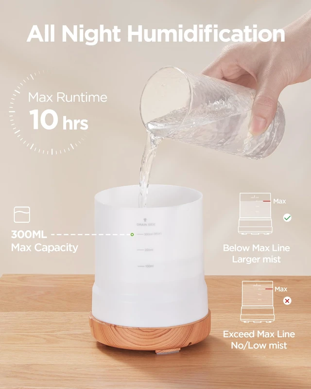 Alt view image 3 of 6 - 300ml Essential Oil Diffuser for Home Scent Humidifier, Yellow | Aromatherapy, Cool Mist Humidifier, Ultrasonic, Large Room, Run up to 10hrs, Waterless Auto Off, 7 LED Lights, Quiet