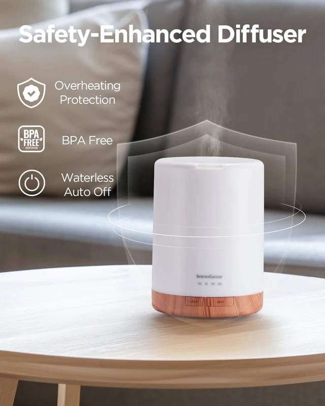 Alt view image 4 of 6 - 300ml Essential Oil Diffuser for Home Scent Humidifier, Yellow | Aromatherapy, Cool Mist Humidifier, Ultrasonic, Large Room, Run up to 10hrs, Waterless Auto Off, 7 LED Lights, Quiet