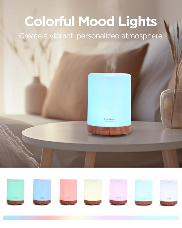 Alt view image 6 of 6 - 300ml Essential Oil Diffuser for Home Scent Humidifier, Yellow | Aromatherapy, Cool Mist Humidifier, Ultrasonic, Large Room, Run up to 10hrs, Waterless Auto Off, 7 LED Lights, Quiet