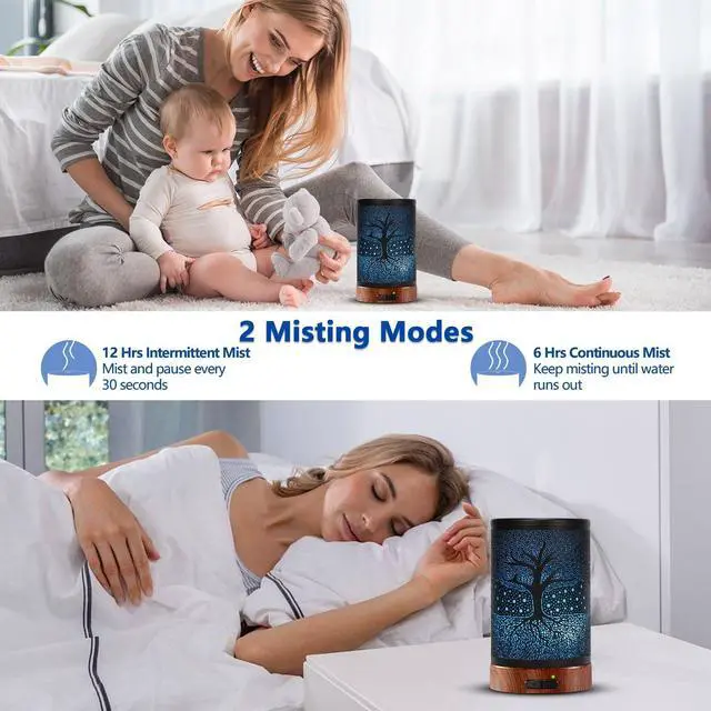 Alt view image 4 of 6 - Aromatherapy Essential Oil Diffuser 150ml- Electric Cool Mist Aroma Diffuser with Intermittent Mode, Auto Shut-Off Protection, 7 Colors Changing LED Light for Home Office Decor & Gift (Life Tree)