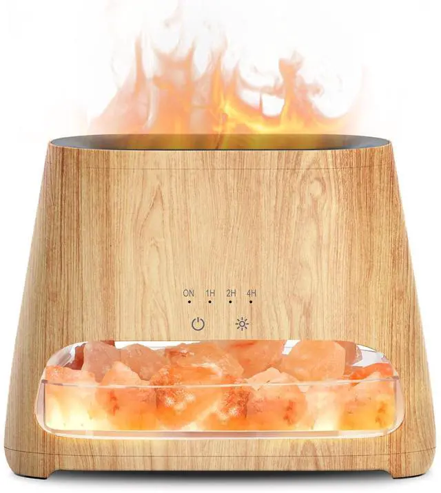 Main image of 2-in-1 Ultrasonic Essential Oil Diffuser & Himalayan Salt Lamp, Aromatherapy Diffuser Cool Mist Humidifier with Auto Off Function, 100% Pure Himalayan Pink Salt Rock, 150ml (Wooden Grain)