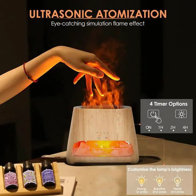 Alt view image 4 of 7 - 2-in-1 Ultrasonic Essential Oil Diffuser & Himalayan Salt Lamp, Aromatherapy Diffuser Cool Mist Humidifier with Auto Off Function, 100% Pure Himalayan Pink Salt Rock, 150ml (Wooden Grain)
