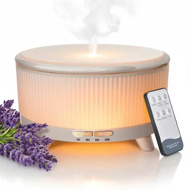 Main image of 20-Hour Long-Lasting Aromatherapy, 500ML Large Essential Oil Diffuser: Ultrasonic Cool Mist Humidifier with Remote Control, 7 Color Lights, Timer, Auto-Off for Home/Bedroom/Yoga (Minimalist White)