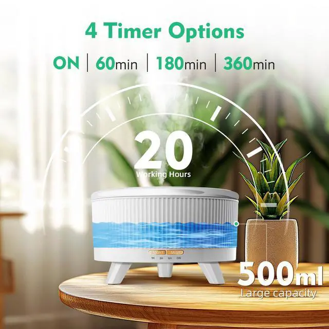 Alt view image 6 of 7 - 20-Hour Long-Lasting Aromatherapy, 500ML Large Essential Oil Diffuser: Ultrasonic Cool Mist Humidifier with Remote Control, 7 Color Lights, Timer, Auto-Off for Home/Bedroom/Yoga (Minimalist White)