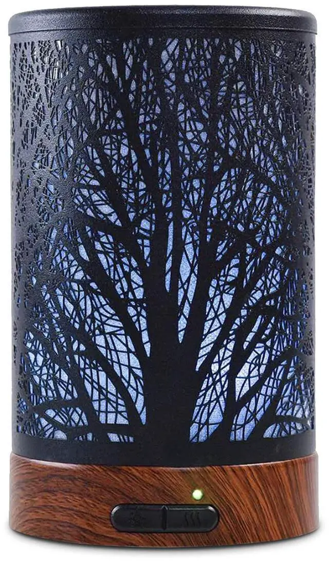 Main image of Essential Oil Diffuser 150ml Black Metal Aromatherapy Oil Diffuser Ultrasonic Cool Mist Diffuser with Auto Shut-Off Protection,7 Colors Changed LED for Home Office SPA Yoga (A-Tree)