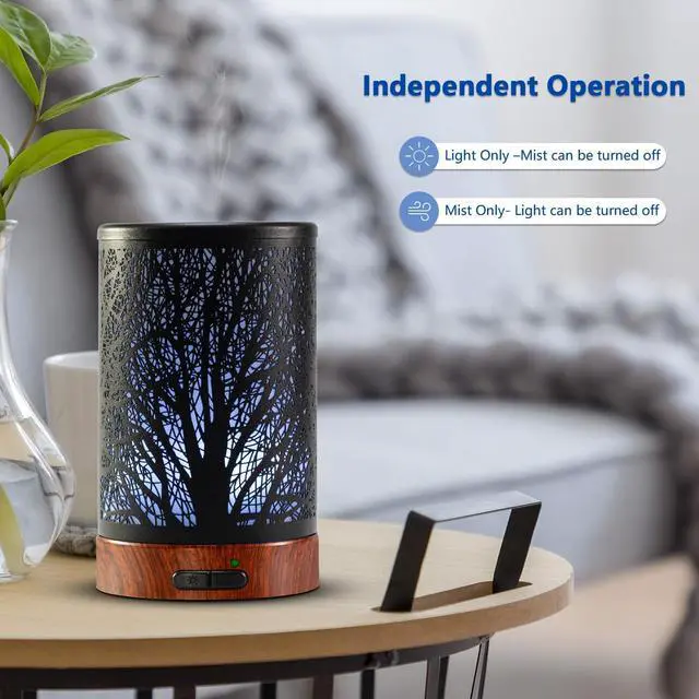 Alt view image 4 of 7 - Essential Oil Diffuser 150ml Black Metal Aromatherapy Oil Diffuser Ultrasonic Cool Mist Diffuser with Auto Shut-Off Protection,7 Colors Changed LED for Home Office SPA Yoga (A-Tree)