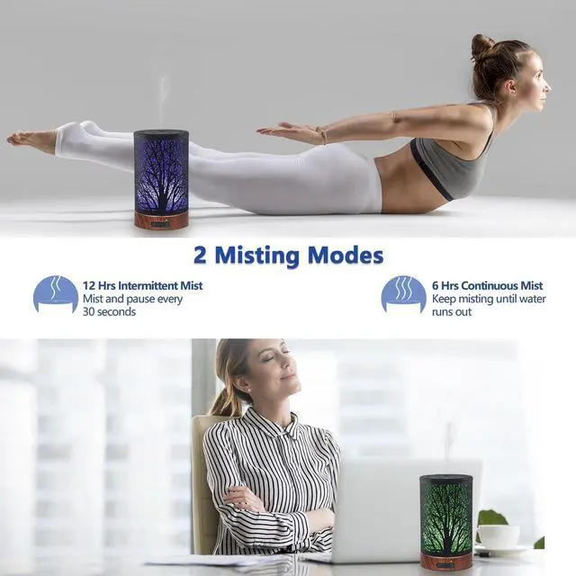 Alt view image 5 of 7 - Essential Oil Diffuser 150ml Black Metal Aromatherapy Oil Diffuser Ultrasonic Cool Mist Diffuser with Auto Shut-Off Protection,7 Colors Changed LED for Home Office SPA Yoga (A-Tree)