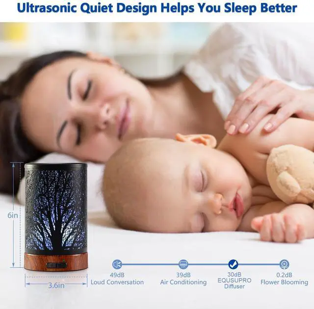 Alt view image 6 of 7 - Essential Oil Diffuser 150ml Black Metal Aromatherapy Oil Diffuser Ultrasonic Cool Mist Diffuser with Auto Shut-Off Protection,7 Colors Changed LED for Home Office SPA Yoga (A-Tree)