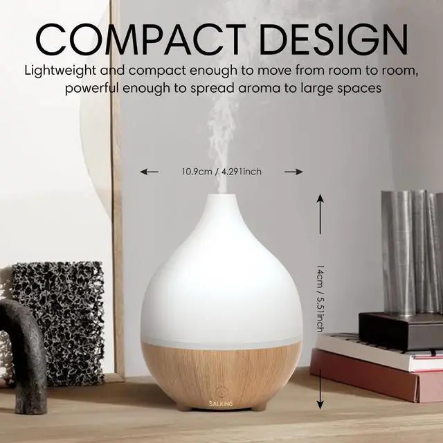 Alt view image 5 of 7 - Essential Oil Diffuser (Set of 2), 100ml Small Aromatherapy Diffuser with Auto Shut-Off, Ultrasonic Diffusers for Essential Oils, Cool Mist Humidifier with Warm White Lights, for Office Home