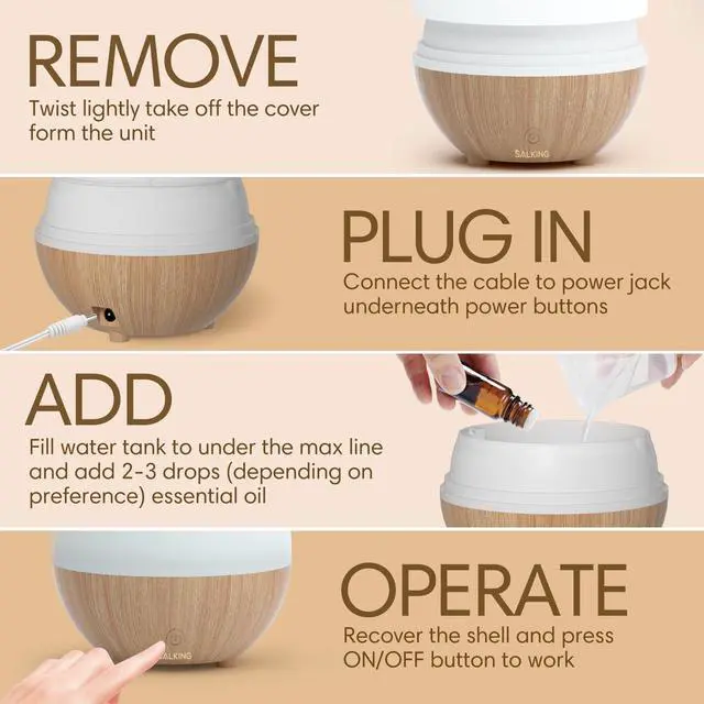 Alt view image 7 of 7 - Essential Oil Diffuser (Set of 2), 100ml Small Aromatherapy Diffuser with Auto Shut-Off, Ultrasonic Diffusers for Essential Oils, Cool Mist Humidifier with Warm White Lights, for Office Home