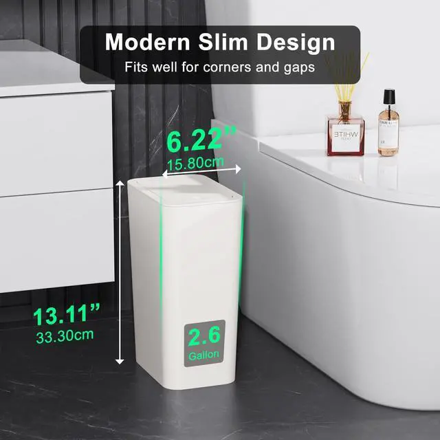 Alt view image 2 of 7 - 3 Pack 10L / 2.6 Gallon Small Trash Can with Lid, Bathroom Garbage Can with Pop-Up Lid, Waste Basket for Bathroom, Kitchen, Bedroom, Powder Room, Craft Room, Office, College (Off White)