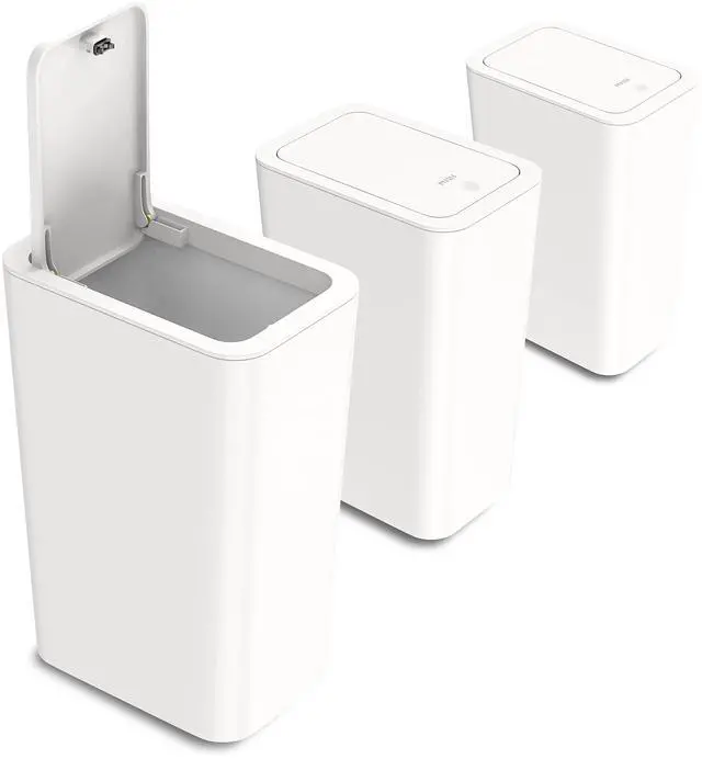 Main image of 3 Pack 10L / 2.6 Gallon Small Trash Can with Lid, Bathroom Garbage Can with Pop-Up Lid, Waste Basket for Bathroom, Kitchen, Bedroom, Powder Room, Craft Room, Office, College (Off White)