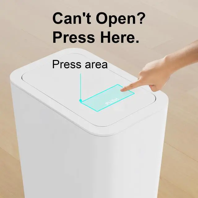 Alt view image 4 of 7 - 3 Pack 10L / 2.6 Gallon Small Trash Can with Lid, Bathroom Garbage Can with Pop-Up Lid, Waste Basket for Bathroom, Kitchen, Bedroom, Powder Room, Craft Room, Office, College (Off White)