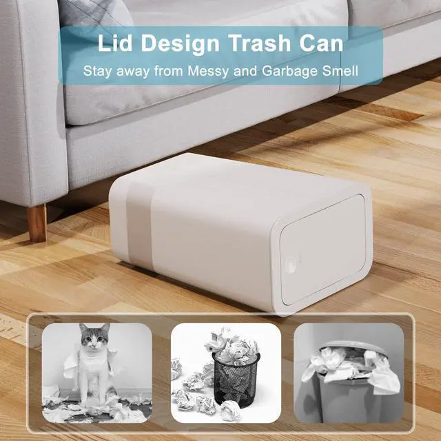 Alt view image 5 of 7 - 3 Pack 10L / 2.6 Gallon Small Trash Can with Lid, Bathroom Garbage Can with Pop-Up Lid, Waste Basket for Bathroom, Kitchen, Bedroom, Powder Room, Craft Room, Office, College (Off White)