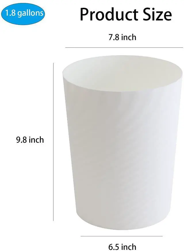 Alt view image 7 of 7 - Plastic Small Trash Can Wastebasket, Garbage Container Basket for Bathrooms, Laundry Room, Kitchens, Offices, Kids Rooms, Dorms, (White, 1.8 Gallon)