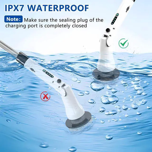 Alt view image 5 of 7 - Electric Spin Scrubber, Bathroom Scrubber Electric with 7 Replaceable Brush Heads, IPX7 Waterproof,300/400 RPM, 3 Adjustable Length,Scrubber Brush Electric for Bathtub Floor,White