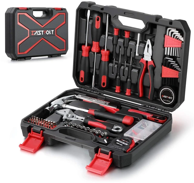 Main image of 128-Piece Home Repair Tool Set, Tool Sets for Homeowners, General Household Hand Tool Set with Storage Toolbox, EVHT12801, Black + Red (ASK01)