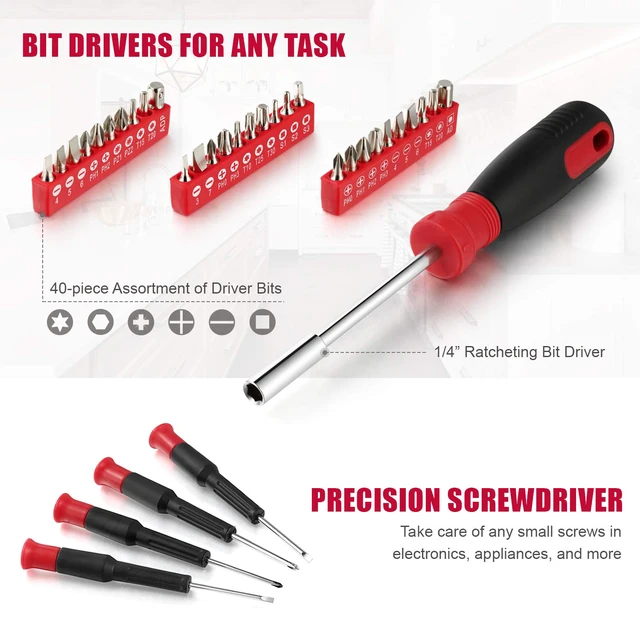 Alt view image 5 of 7 - 128-Piece Home Repair Tool Set, Tool Sets for Homeowners, General Household Hand Tool Set with Storage Toolbox, EVHT12801, Black + Red (ASK01)