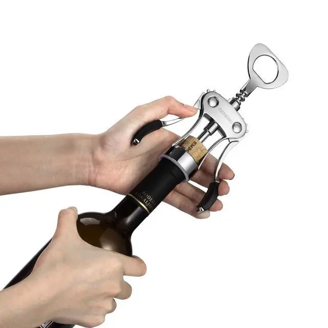 Alt view image 3 of 7 - Wine Opener, Zinc Alloy Premium Wing Corkscrew with Multifunctional Bottles Opener, Sharp Wine Corkscrew with Ergonomic Non-Slip Wing Handle, Silver