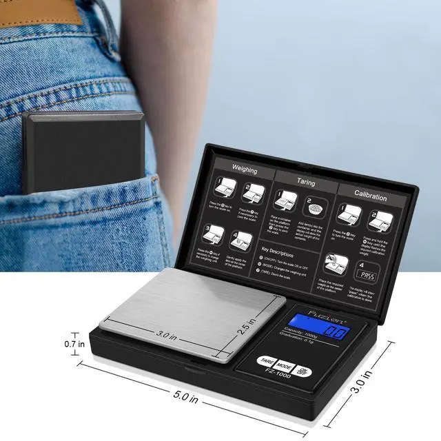 Alt view image 5 of 7 - Digital Pocket Gram Scale 1000g/0.1g, Small Digital Scales Grams Ounces Grains, Herb Scale, Jewelry Scale, Portable Travel Food Scale