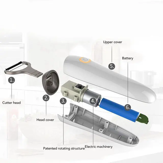 Alt view image 4 of 7 - Electric Peeler Handheld USB Rechargeable Fruit Vegetables Peeler with 3 Cutter Heads for Home