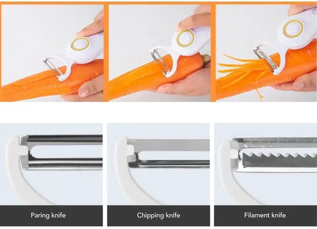 Alt view image 5 of 7 - Electric Peeler Handheld USB Rechargeable Fruit Vegetables Peeler with 3 Cutter Heads for Home