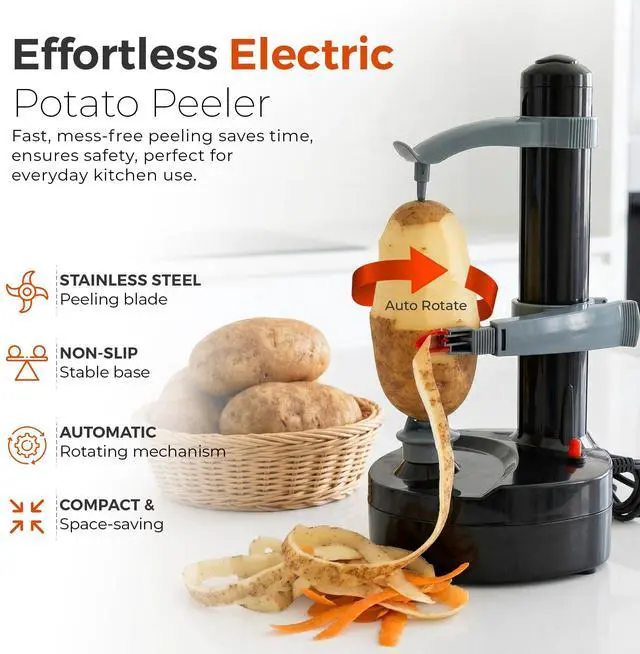 Alt view image 2 of 7 - Electric Potato Peeler with 13 Blades, Automatic Rotating Vegetable & Fruit Peeler Machine, Hands-Free Peeler for Potatoes, Apples & More Kitchen Gadgets (Black)