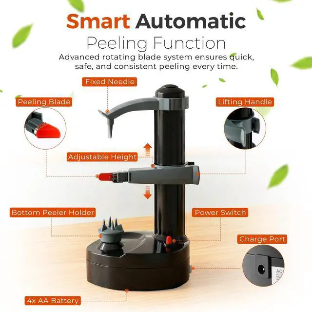 Alt view image 4 of 7 - Electric Potato Peeler with 13 Blades, Automatic Rotating Vegetable & Fruit Peeler Machine, Hands-Free Peeler for Potatoes, Apples & More Kitchen Gadgets (Black)