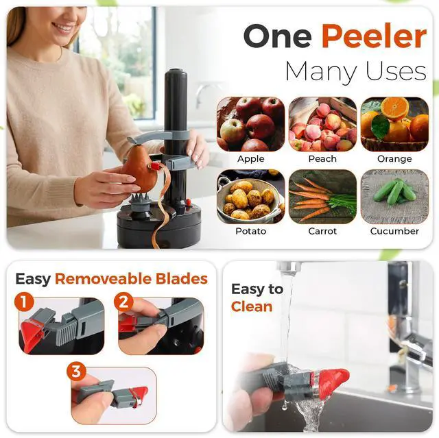 Alt view image 7 of 7 - Electric Potato Peeler with 13 Blades, Automatic Rotating Vegetable & Fruit Peeler Machine, Hands-Free Peeler for Potatoes, Apples & More Kitchen Gadgets (Black)