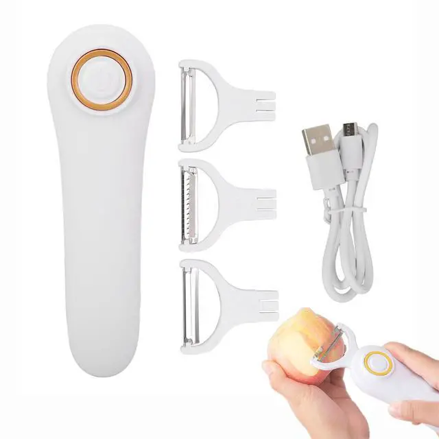 Main image of Electric Potato Peeler, Handheld Vegetable Peeler Set with 3 Interchangeable Blade Heads USB Rechargeable Veggie Fruit Peeler for Pears, Carrots, Cucumber