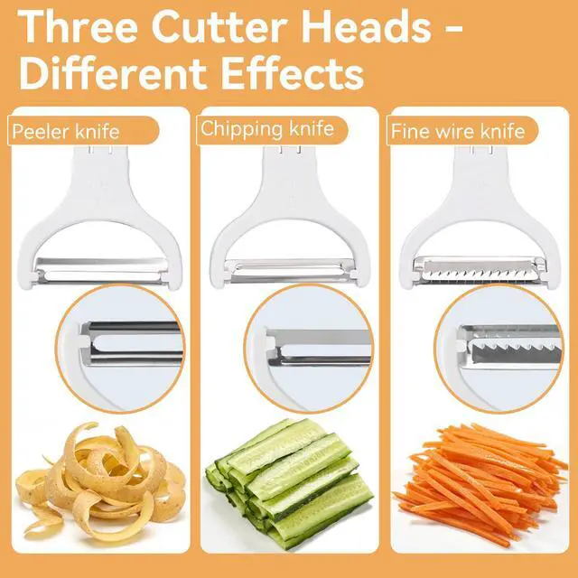 Alt view image 2 of 7 - Electric Potato Peeler, Handheld Vegetable Peeler Set with 3 Interchangeable Blade Heads USB Rechargeable Veggie Fruit Peeler for Pears, Carrots, Cucumber