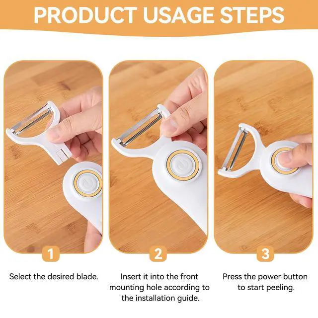 Alt view image 3 of 7 - Electric Potato Peeler, Handheld Vegetable Peeler Set with 3 Interchangeable Blade Heads USB Rechargeable Veggie Fruit Peeler for Pears, Carrots, Cucumber