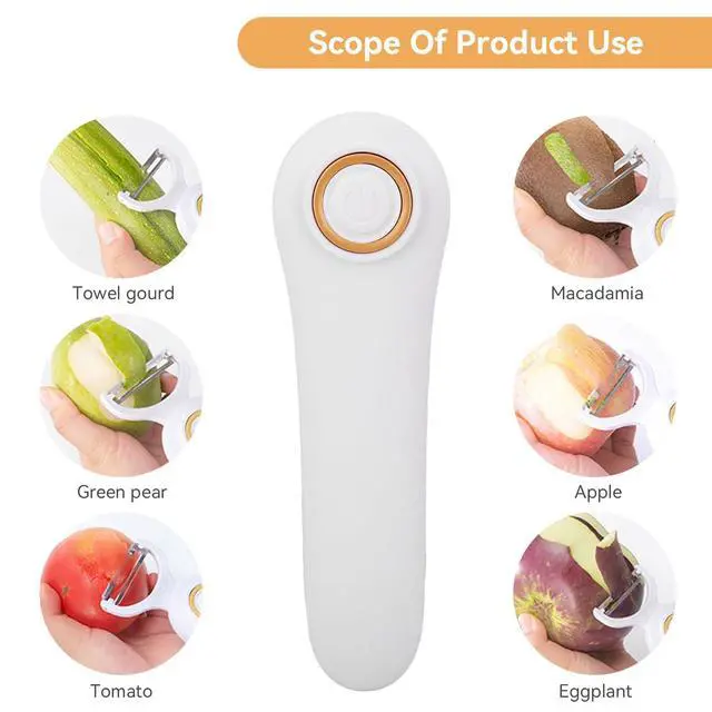 Alt view image 4 of 7 - Electric Potato Peeler, Handheld Vegetable Peeler Set with 3 Interchangeable Blade Heads USB Rechargeable Veggie Fruit Peeler for Pears, Carrots, Cucumber