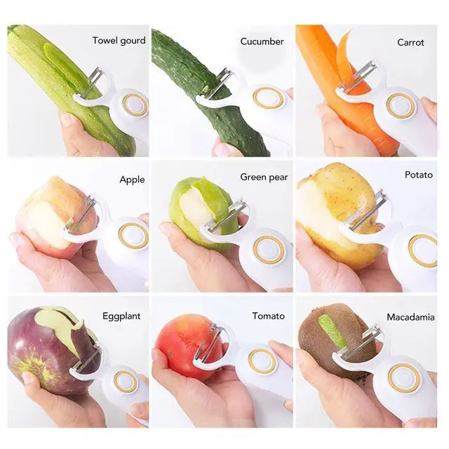 Alt view image 6 of 7 - Electric Potato Peeler, Handheld Vegetable Peeler Set with 3 Interchangeable Blade Heads USB Rechargeable Veggie Fruit Peeler for Pears, Carrots, Cucumber