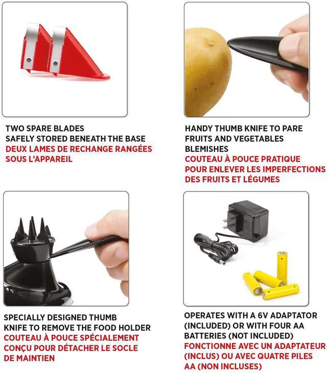 Alt view image 6 of 7 - Rotato Express Electric Peeler - 2 Spare Blades - Safe & Easy to Use - Effortlessly Peels Vegetables and Fruit