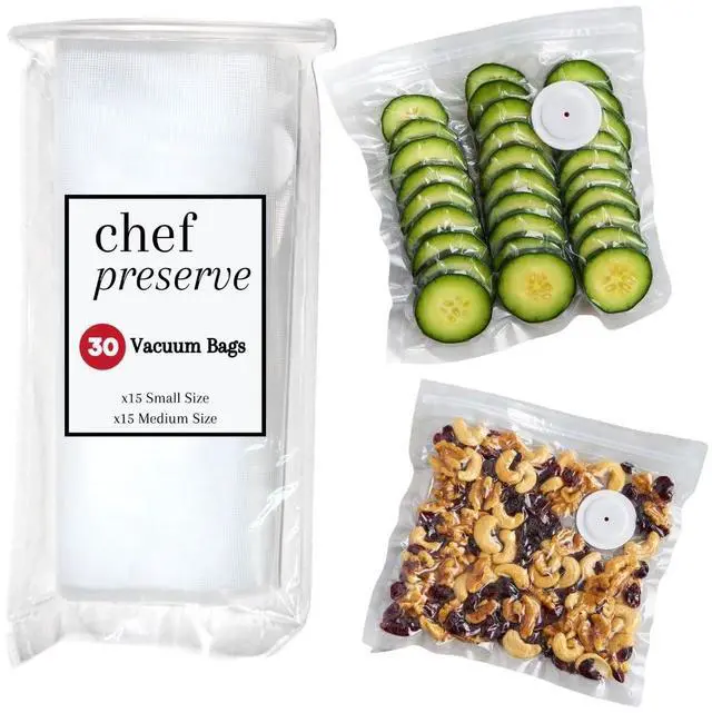 Main image of Reusable Vacuum Sealer Bags for Food 30 BPA-Free Food Storage Bags, Freezer, Microwave Odor-Resistant, Leak-Proof Compatible with Chef Preserve Vacuum Sealers