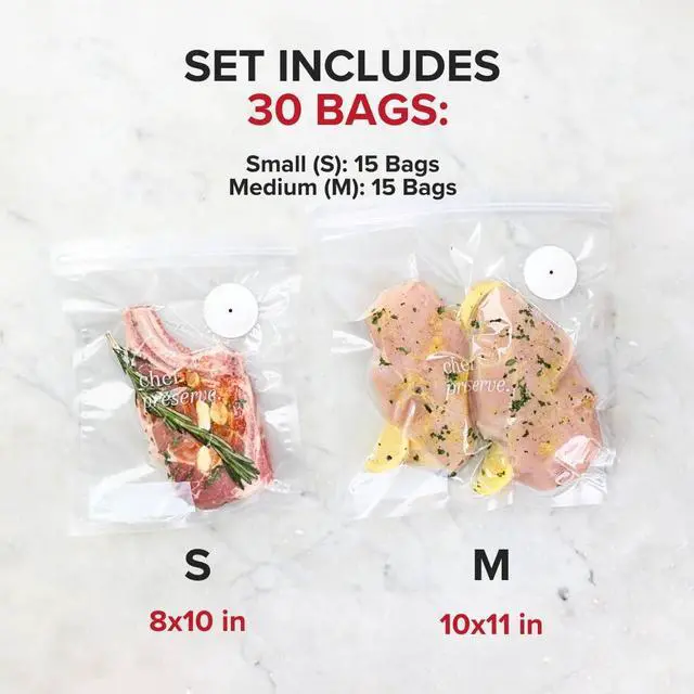 Alt view image 2 of 6 - Reusable Vacuum Sealer Bags for Food 30 BPA-Free Food Storage Bags, Freezer, Microwave Odor-Resistant, Leak-Proof Compatible with Chef Preserve Vacuum Sealers