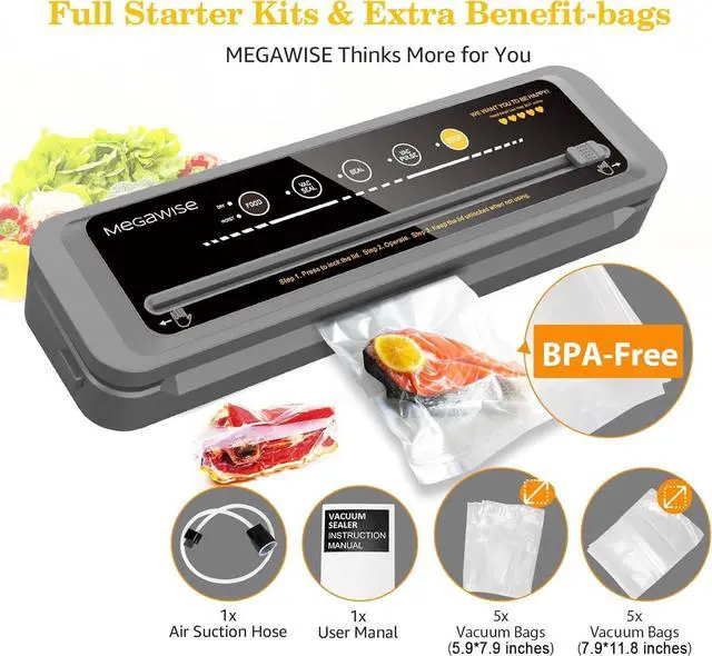 Alt view image 4 of 7 - Vacuum Sealer Machine | 80kPa Suction Power| Bags and Cutter Included | Compact One-Touch Automatic Food Sealer with External Vacuum System | Dry Moist Fresh Modes for All Saving needs