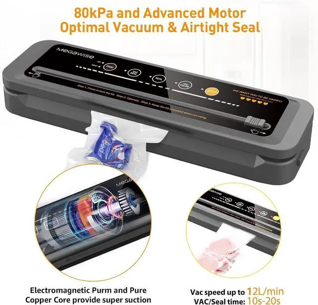 Alt view image 2 of 7 - Vacuum Sealer Machine | 80kPa Suction Power| Bags and Cutter Included | Compact One-Touch Automatic Food Sealer with External Vacuum System | Dry Moist Fresh Modes for All Saving needs