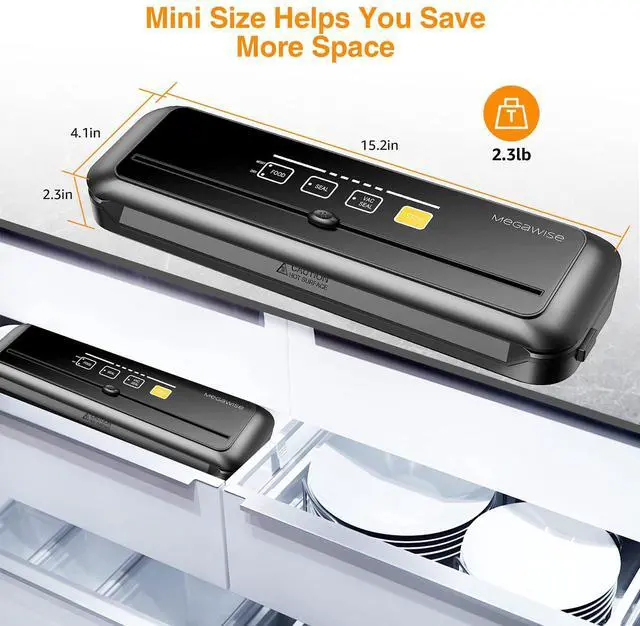 Alt view image 3 of 7 - Vacuum Sealer Machine | 80kPa Suction Power| Bags and Cutter Included | Compact One-Touch Automatic Food Sealer with External Vacuum System | Dry Moist Fresh Modes for All Saving needs