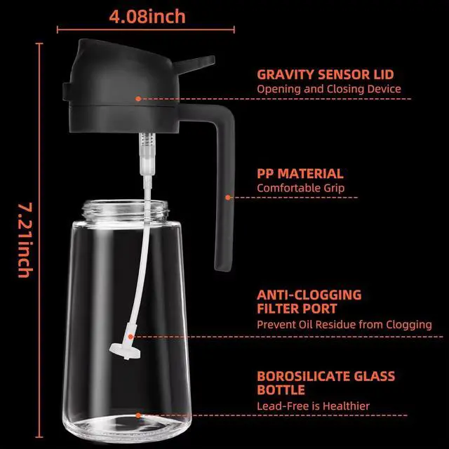 Alt view image 4 of 7 - Glass Oil Sprayer & Dispenser 16oz Premium 2-in-1 Olive Oil Bottle for Cooking, Salad & Air Fryer, Leakproof Design with 2 Silicone Brushes| Smart Kitchen Gadget