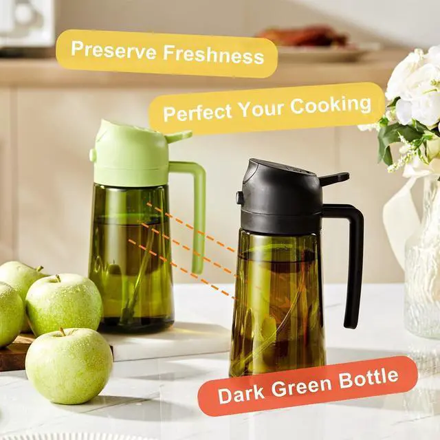 Alt view image 4 of 6 - - 16oz/470ml Olive Oil Dispenser for Kitchen with Stickers - 2 in 1 Olive Oil Sprayer for Cooking, Air Fryer, and Salad, Black (Light-Proof Kitchen Gadget)