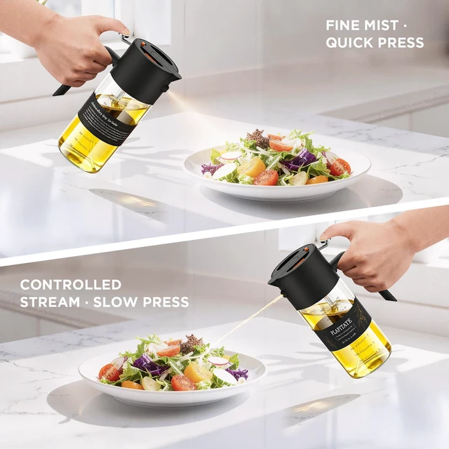 Alt view image 3 of 7 - 17oz/500ml Premium Olive Oil Sprayer for Cooking, 2 in 1 Glass Olive Oil Dispenser Bottle for Kitchen Gadgets, Spray Bottle with Portion Control for Salad, Frying, BBQ (Black)