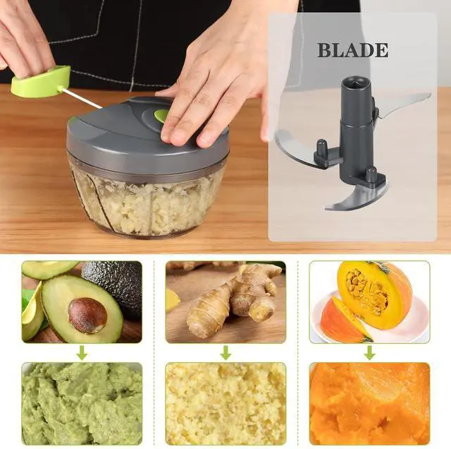 Alt view image 3 of 6 - Manual Food Chopper Vegetable Cutter, Hand String Vegetable Chopper Onions Cutter for Vegetable Fruits Nuts BPA Free Food Safe Material, 500ml Gray