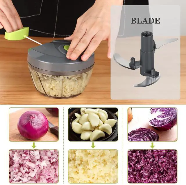 Alt view image 2 of 6 - Manual Food Chopper Vegetable Cutter, Hand String Vegetable Chopper Onions Cutter for Vegetable Fruits Nuts BPA Free Food Safe Material, 500ml Gray