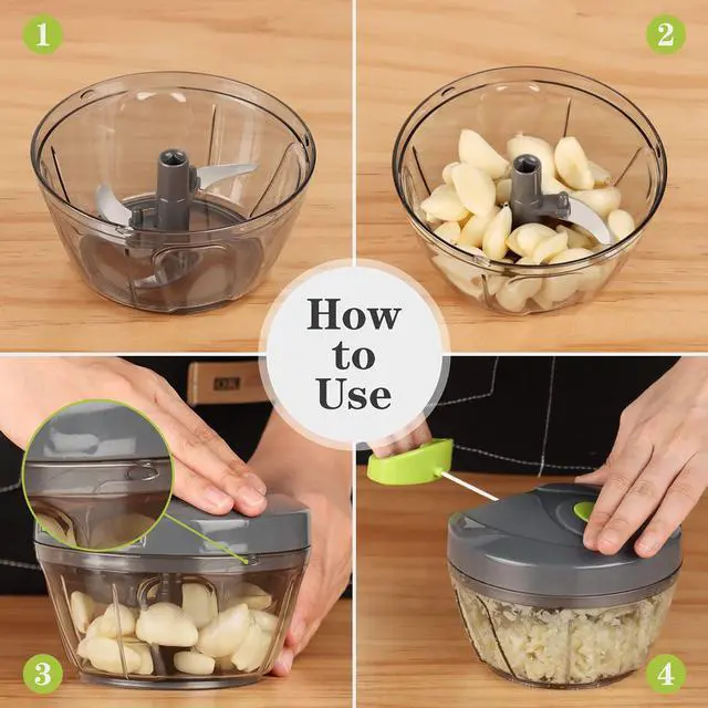 Alt view image 4 of 6 - Manual Food Chopper Vegetable Cutter, Hand String Vegetable Chopper Onions Cutter for Vegetable Fruits Nuts BPA Free Food Safe Material, 500ml Gray