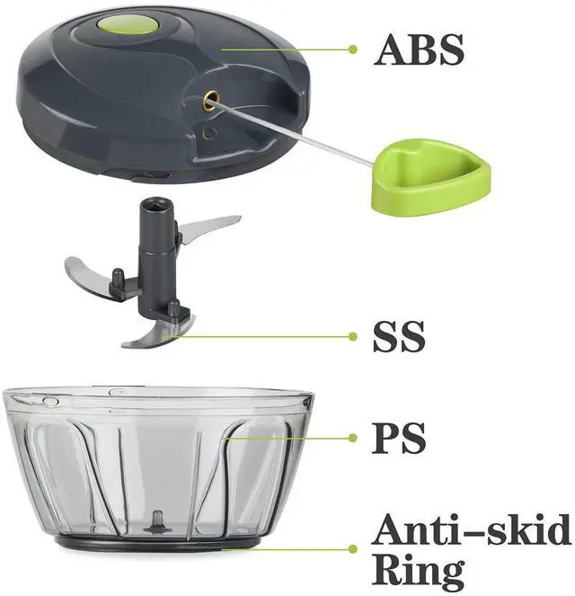 Alt view image 6 of 6 - Manual Food Chopper Vegetable Cutter, Hand String Vegetable Chopper Onions Cutter for Vegetable Fruits Nuts BPA Free Food Safe Material, 500ml Gray
