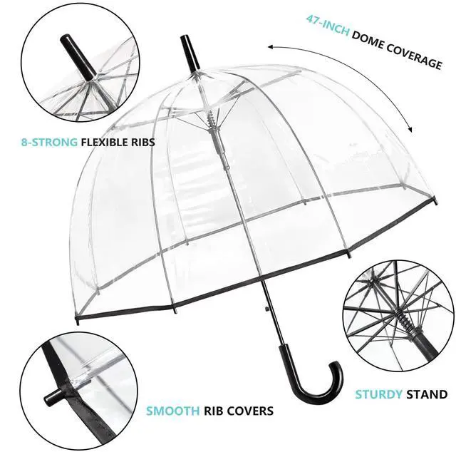 Alt view image 4 of 7 - Clear Bubble Umbrellas for Rain Large Windproof Dome Umbrella for Weddings,Prom, Graduation and Outdoor Events for Men and Women,Clear